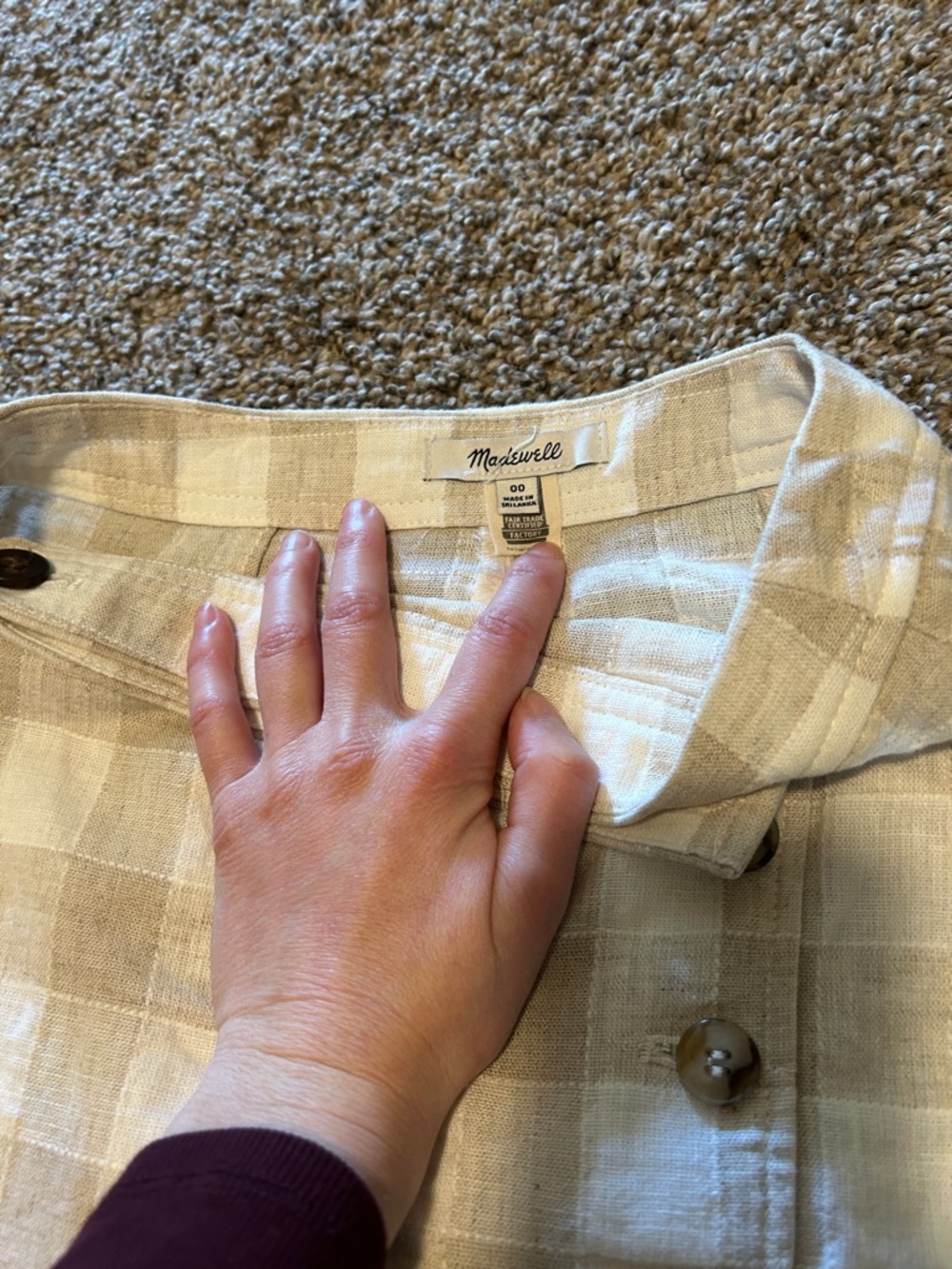 Madewell Button-Front Cream Plaid Wrap Skirt - Picture 2 of 3